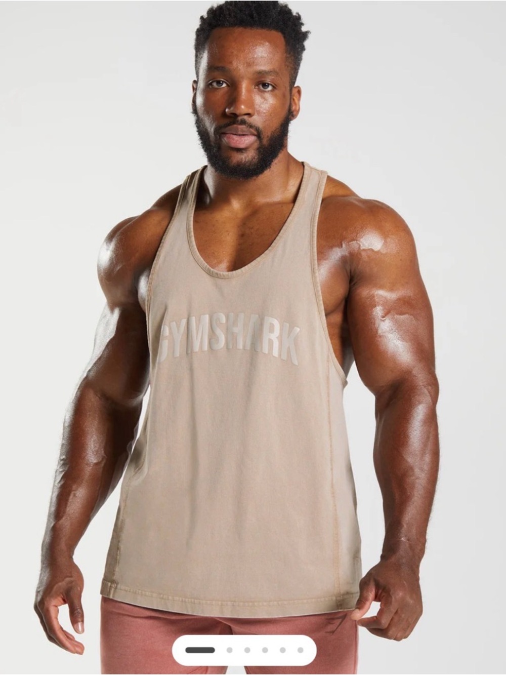 GYMSHARK Power Washed Stringer Tank Top - Cement Brown XS